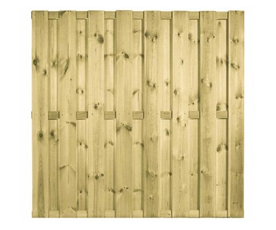 Grenen tuinscherm recht 180x180cm 15 planken RVS